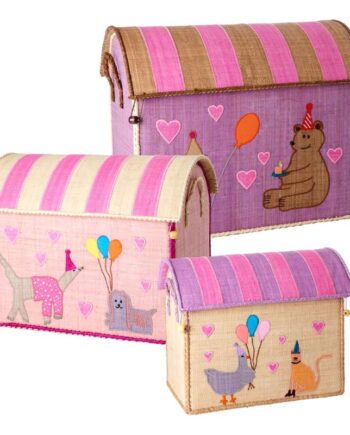 Lyserøde Raffia Opbevaringskurve – 3 stk. til Børneværelset