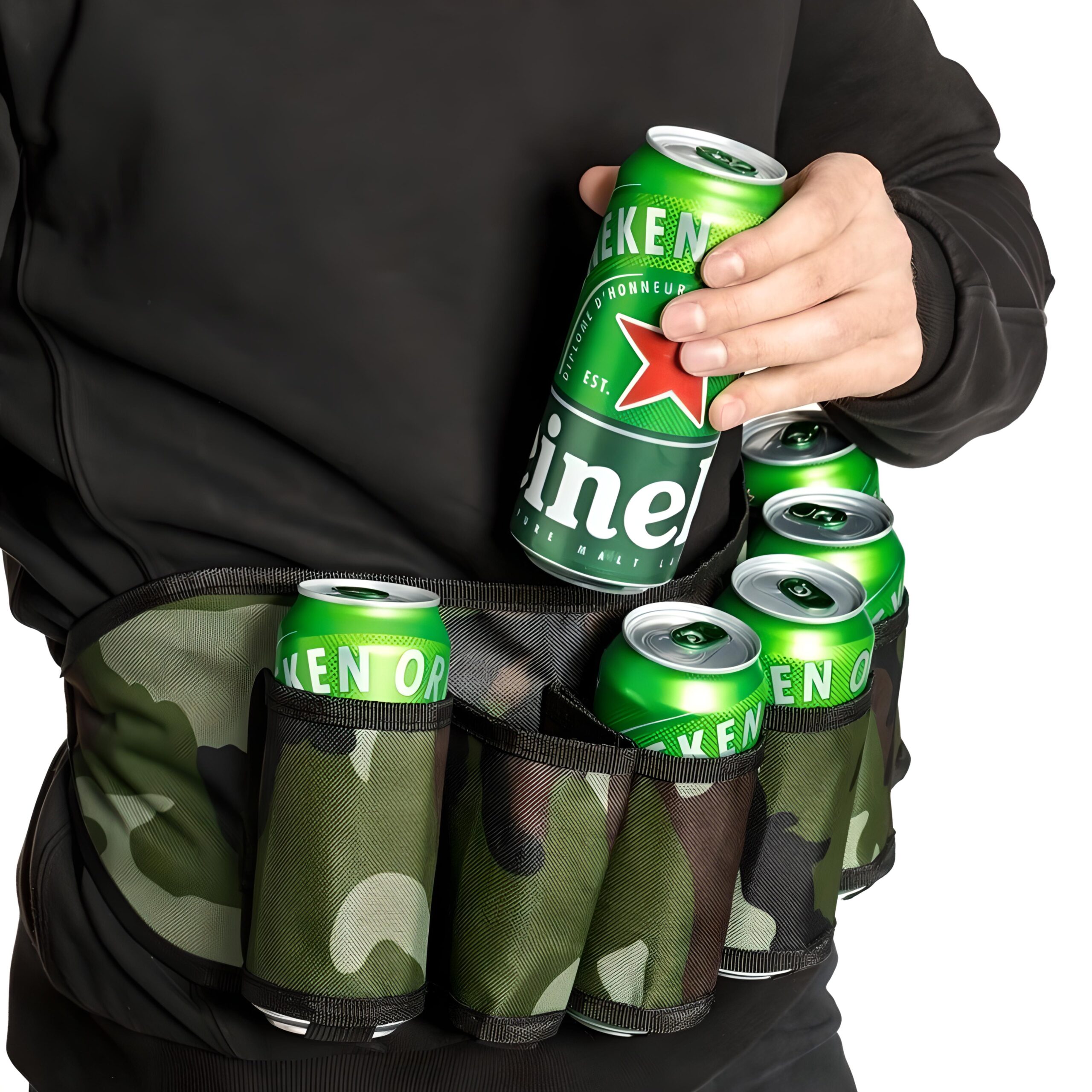 Kamuflage Ølbælte med Lynlås – Uundgåeligt Festtilbehør!