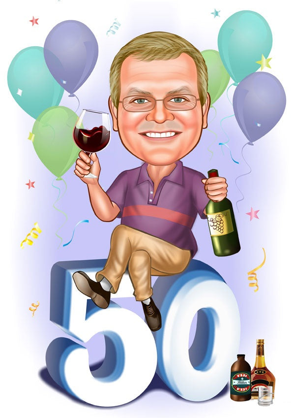 Fødselsdag Tema7 Person Karikaturtegning Efter Dine Fotos - Just Karikatur 588477984