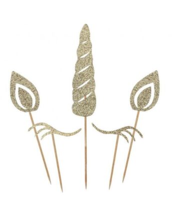 Enhjørning Kagepynt Guld Glitter Stk - Godan 588477984  - 5902973149555