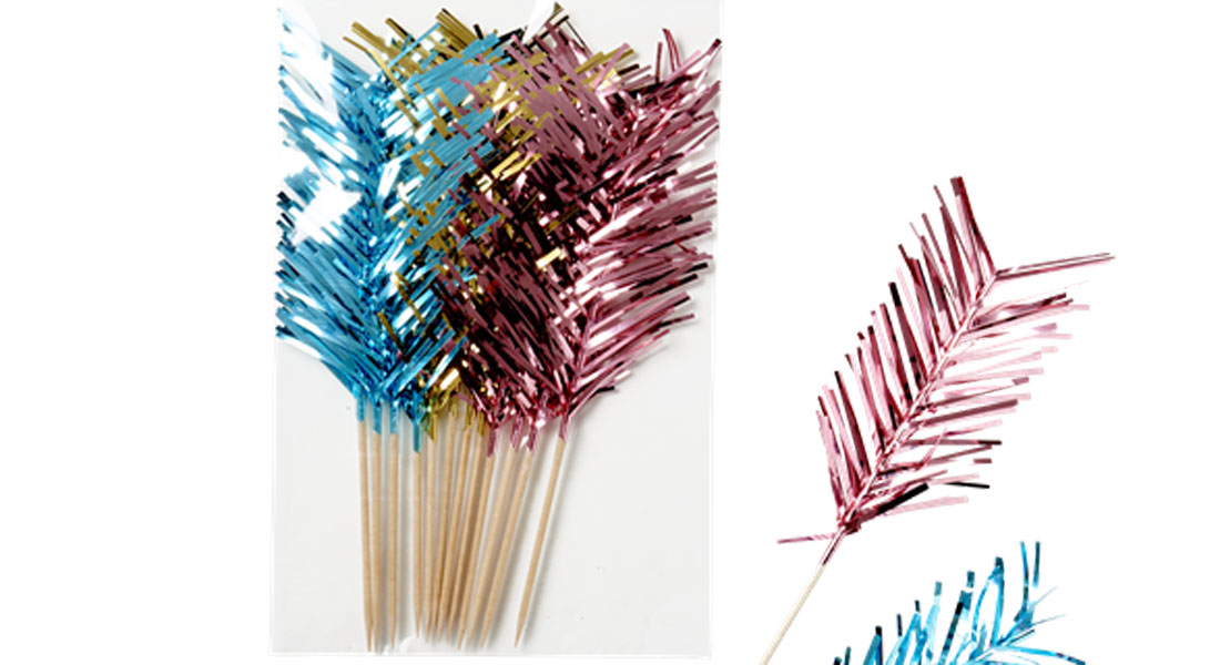 Funky Fjer Cocktailpinde Folie Lækre Metallic Farver - 588477984